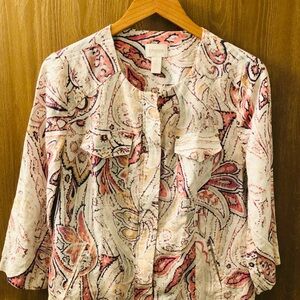 Chico's Women's Paisley Print Top - Pink and White